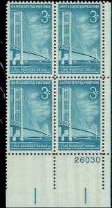 Scott # 1109 1958 3c turq bl  Mackinac Bridge  Plate Block -Lower Right - Mint 