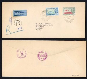 Cayman islands 1950 registered and airmailed cover to USA GEORGETOWN pmks