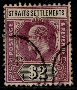 MALAYSIA - Straits EDVII SG137, $2 dull purple & black, FINE USED. Cat £110.