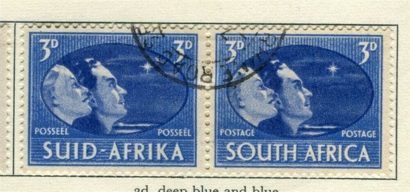 SOUTH AFRICA; 1945 early Victory issue fine used 3d. Pair 