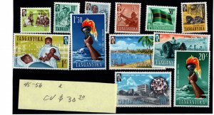 Tanganyika #45-56 MH Stamp - CAT VALUE $30.30