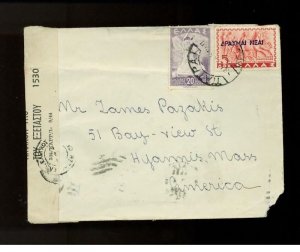 1945 Greece Censored Cover to USA WW 2