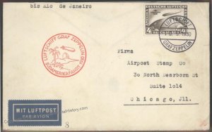 Germany 1930 Graf Zeppelin SAF Si57E 4RM South America Rio Brazil Flown C 103429