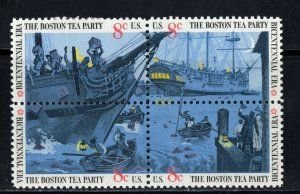 SCOTT  1480-83  BOSTON TEA PARTY  8¢  BLOCK OF 4  MNH  SHERWOOD STAMP