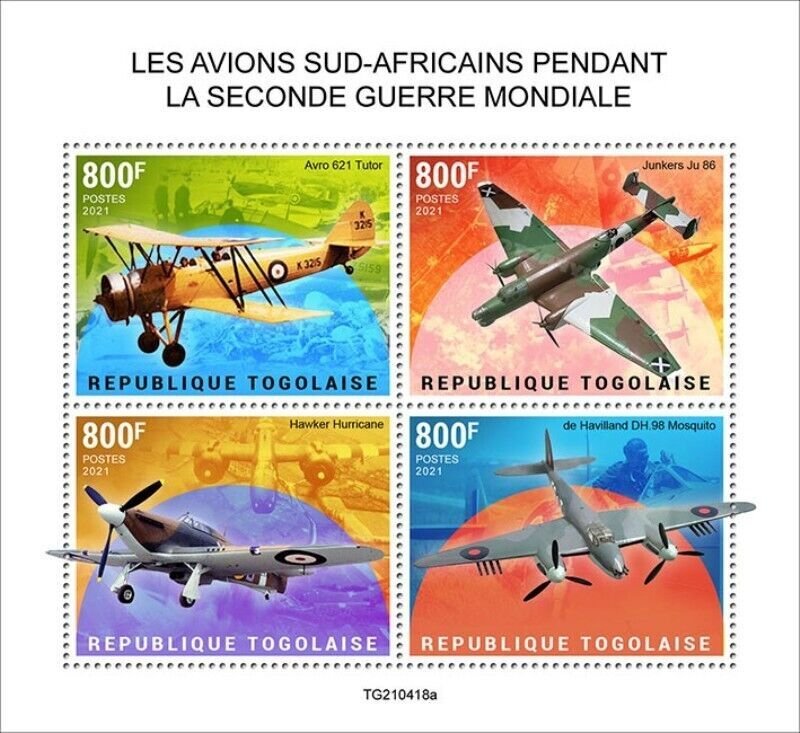 Togo - 2021 South African Planes of WWII - 4 Stamp Sheet - TG210418a