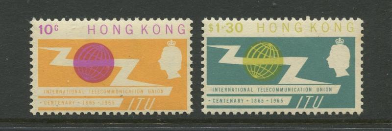 Hong Kong - Scott 221-222 - QEII - ITU Issue-1965 -MVLH - Set of 2 Stamps