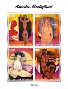 TOGO - 2021 - Amedeo Modigliani - Perf 4v Sheet - Mint Never Hinged