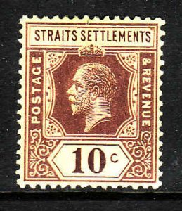 Straits Settlements-SC#191a-unused hinged 10c vio, yel Die I KGV-1925-