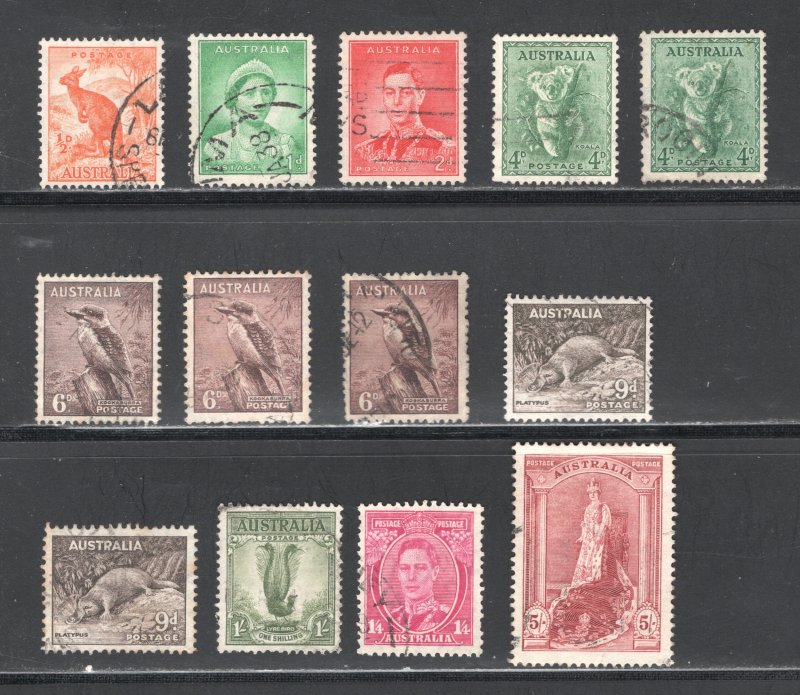 Australia #166-167,169,171,171a,173,173a,173b,174,174a, 175-177 Used ... 0330162