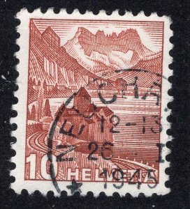 Switzerland 1939 10c dark red brown Castle, Scott 230 used, value = 40c