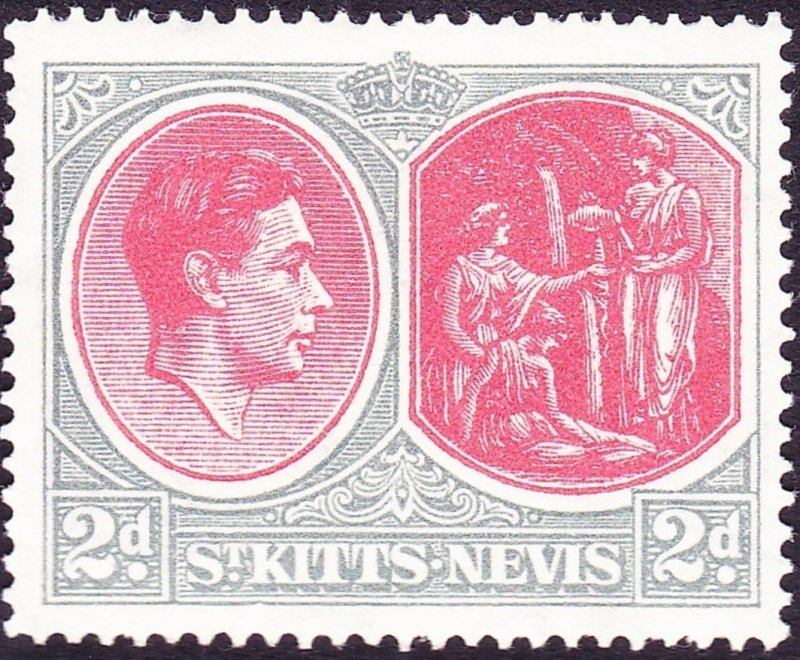 ST KITTS-NEVIS 1943 KGVI 2d Scarlet & Pale Grey SG71b MH