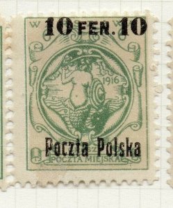 Poland Warsaw 1918 Early Issue Fine Mint Hinged 10f. Optd Surcharged NW-14450