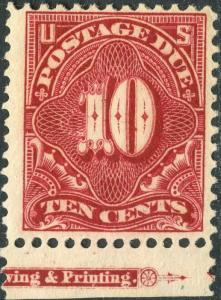 #J49 F-VF OG NH WITH IMPRINT; DEEP CLARET CV $360.00 BN6942