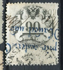 AUSTRIA; 1870s classic early Revenue issue fine used 90Kr. value