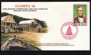 Norfolk Island 1986 Stampex PSE-S/S cat #EN18 Red First Day Cover Service