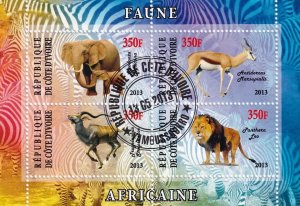 G014 Ivory Coast 2013 african fauna wildlife minisheet cinderella