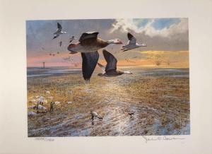 TEXAS #5 1985 STATE  DUCK STAMP PRINT SNOW GEESE by John Cowan 