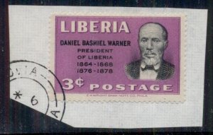 LIBERIA #315a 3¢ w/”dates added”, used on small piece,