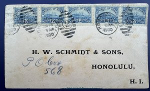 Hawaii #78 Strip of five Last Day of Official Use Honolulu Jun 13, 1900