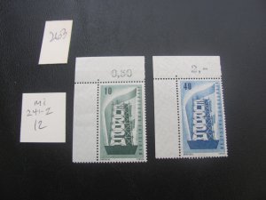 GERMANY 1956 MNH MI. 241-242 CORNER MARGIN SET XF (263) ALL MARGIN #s OR CM