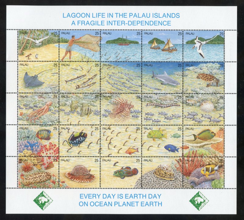 Palau 246 MNH Lagoon Life / Earth Day Souvenir Sheet from 1990