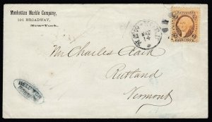 US Sc R6c on cover from New York to Vt, Held for Postage - Revenue as postage