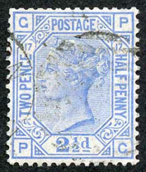 SG142 2 1/2d Blue Plate 17 Very Fine used Cat 75 pounds