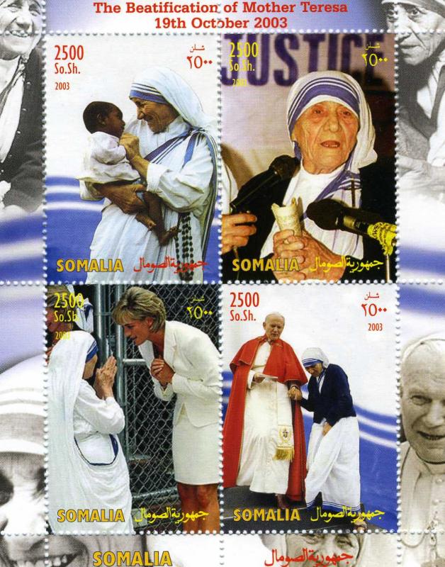 Somalia 2003 PRINCESS DIANA & MOTHER TERESA Sheet (4) Perforated Mint (NH)