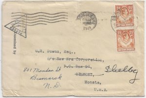 Northern Rhodesia to Oilmont, MT 1942 fwd Shelby, Mt, fwd Bismarck, ND (C5586)