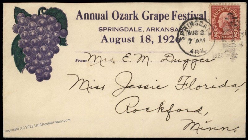 USA 1925 Annual Ozark Grape Festival Springdale AR Advertising Cover 84488
