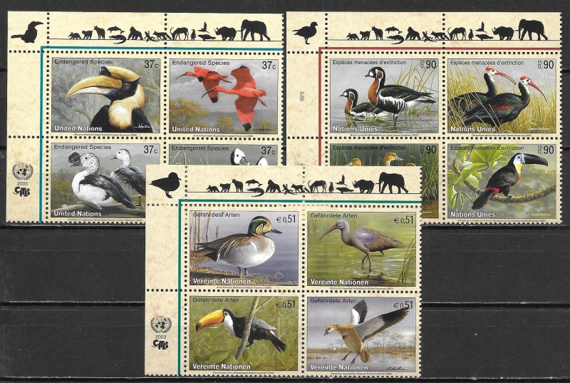 United Nations 845a, G 410a, V 332a 2003 Endangered Species Block MNH (lib)