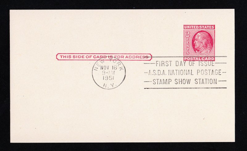 SCOTT #UX38 POSTAL CARD 1¢ FIRST DAY OF ISSUE ASDA NATIONAL STAMP SHOW 1951