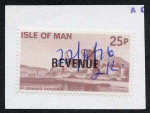 Isle of Man 25p QEII Pictorial Revenue Manuscript Cancel On Piece