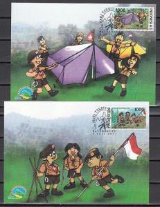 Indonesia, Scott cat. 1956 A-B. Nat`l Scout Jamboree issue on 2 Max. Cards. ^.