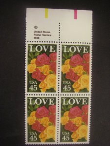 Scott 2379, 45c Love Rose Bouquet, Copy block of 4, TM, MNH Beauty