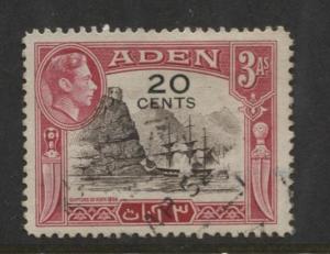 ADEN - Scott 39 - Overprint - 1951- Used - Single 20c on a 3a Stamp