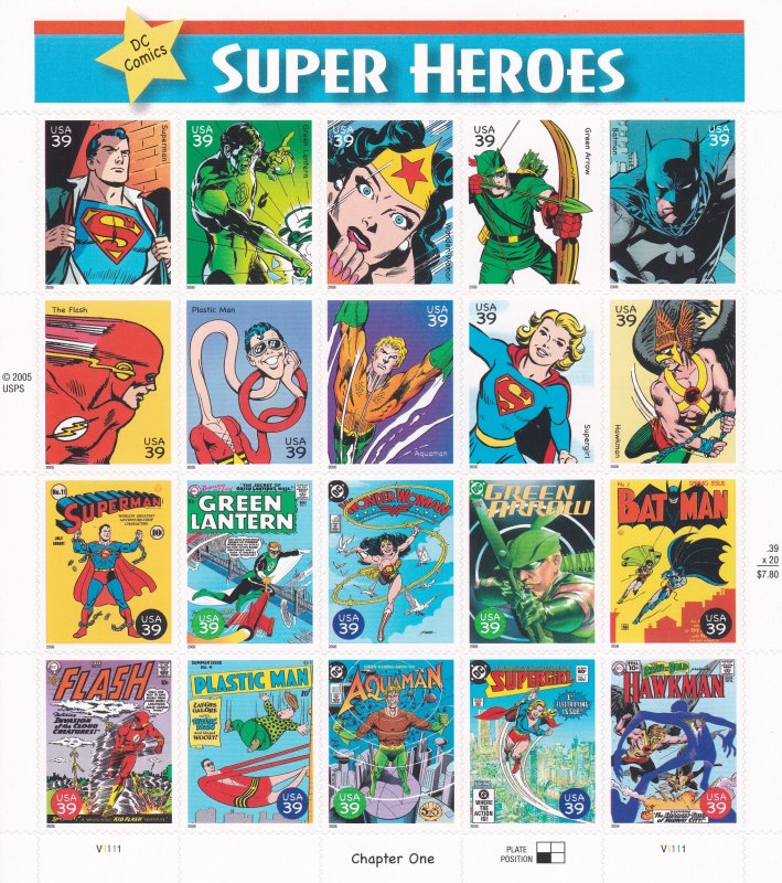 United States # 4084, Super Heroes, Full Sheet, Mint NH, 1/2 Cat.