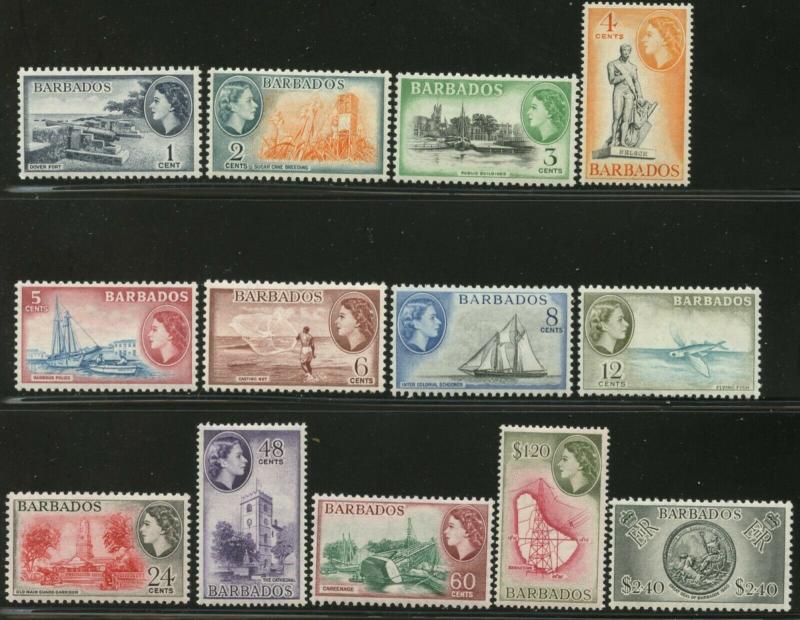 BARBADOS Sc#235-247 SG289-301 1953-57 QEII Definitives Complete Mint VLH