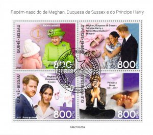 Guinea Bissau 2021 Sheet  Royal family QEII Harry Meghan Diana (TS0121)