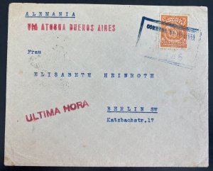 1926 Oruro Bolivia Cover To Berlin Germany Ultima Hora Hand Stamp