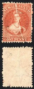 New Zealand 1864-71 SG110 1d P12.5 Pre-Printing PAPER CREASE lightly used