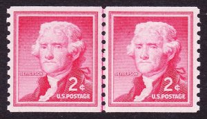 Scott 1055, XF-Superb OG NH Line Pair, 2c Jefferson