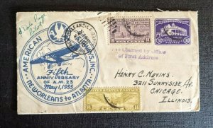 1933 New Orleans LA First Flight AM 23 Cover Chicago IL Fee Claimed Aux Signed