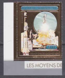 1982 Central African Republic 832 gold Space rocket, NASA Space Shuttle