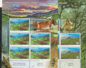 2019 ROMANIA GIBRALTAR STAMPS ANIMALS NATURE PARKS UPPER ROCK MNH POST SHEET FOX