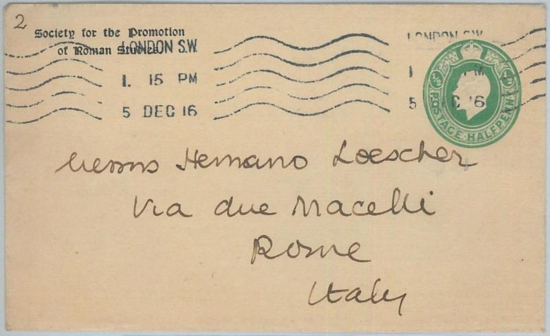 70002 - GB - POSTAL HISTORY - Private  POSTAL STATIONERY Cover to ITALY 1916