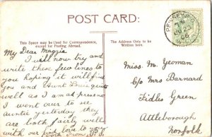 Great Britain 1/2d KEVII 1906 Pewsey S.O. Wilts. PPC to Attleborough, Norfolk...