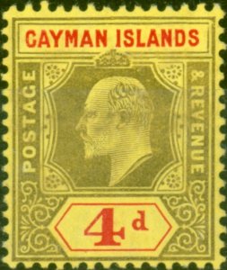 Cayman Islands 1907 4d Black & Red-Yellow SG29a Damaged Frame & Crown Fine Mt...