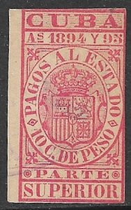 CUBA 1894 10c Gross Business Tax Superior Revenue CH46 Used Thinned