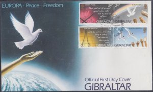 GIBRALTAR Sc # 676-9 FDC CPL 2 PAIRS EUROPA 1995 WITH QUOTE FROM ISAIAH